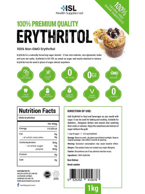 100 % Premium Quality Erythritol 1 Kg (2.2 lb) Zero Calorie Sugar Replacement