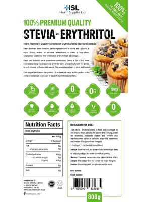 100 % Premium Quality Stevia & Erythritol (1:1 ) 800 gm (2.2 lb) Zero Calorie Sugar Replacement