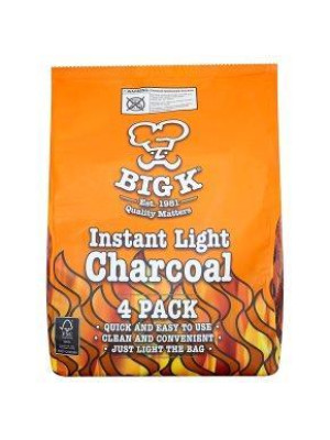 Big K Instant Light Lumpwood Charcoal, 4x1kg Bags Instant BBQ Charcoal - Single pack