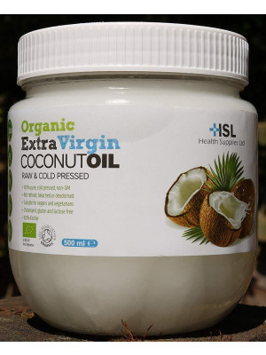 500ml - HSL Organic Extra Virgin Coconut Oil (Raw & Cold-Pressed) for Cooking, Baking, Skin moisturiser & Hair Conditioner (Plastic Jar - 500ml)
