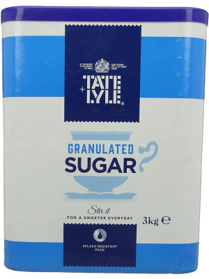 Tate & Lyle's Fairtrade Granulated Pure Cane Sugar Drum with Handle 3 kg - 2 Pack